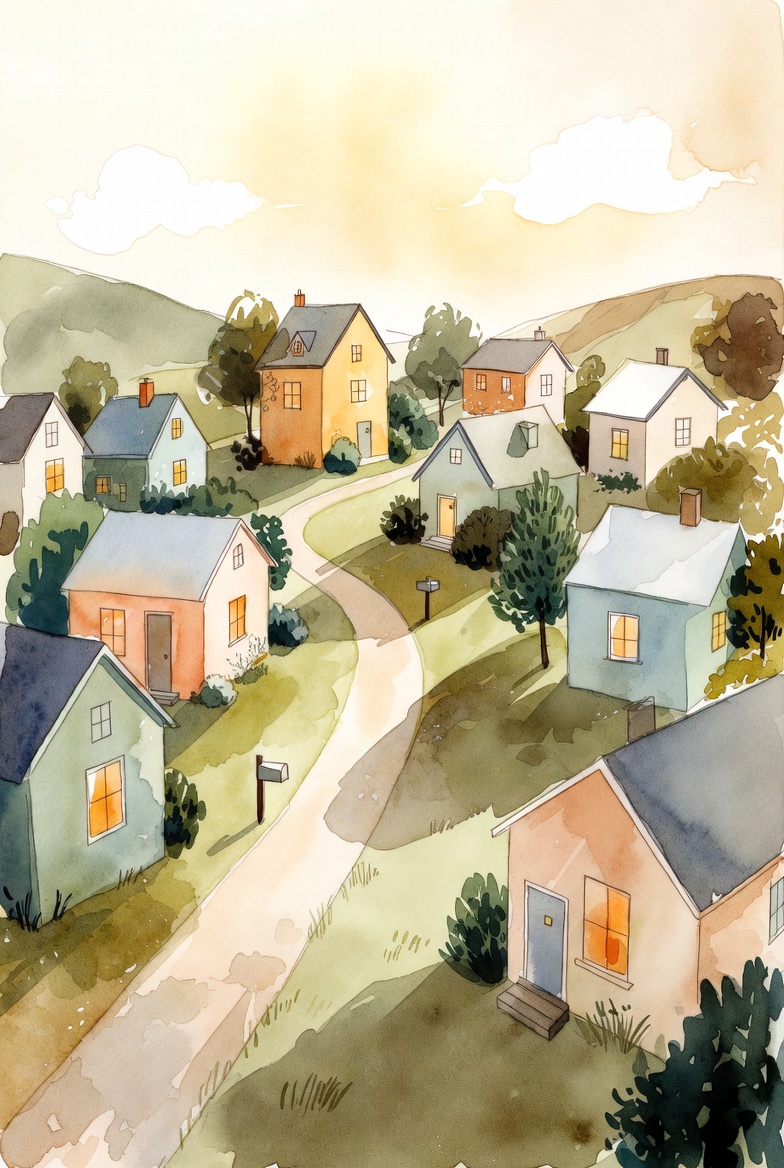 A warm illustrated village