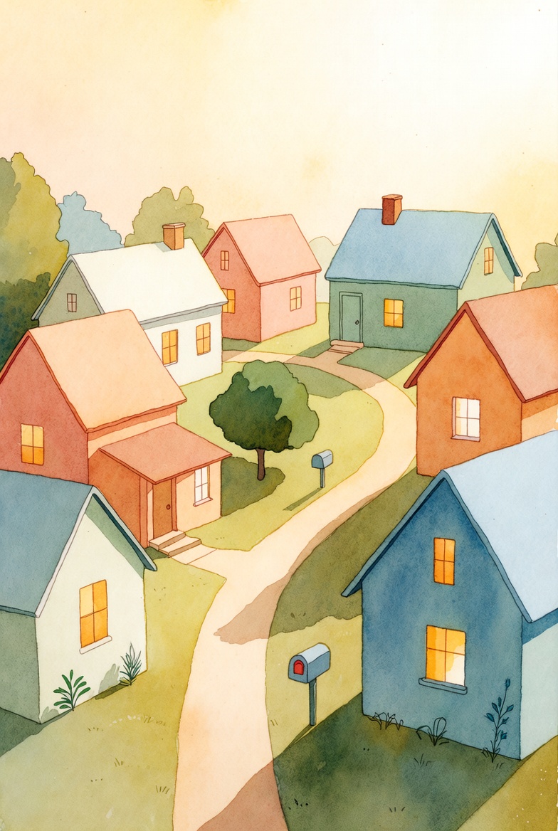 A warm illustrated village